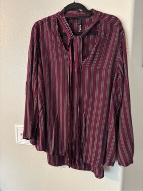 Melissa McCarthy Seven7 Striped Tie-Neck Blouse - Size 3X